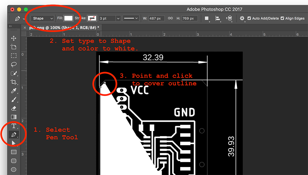 Drawing PCB outline in Photoshop