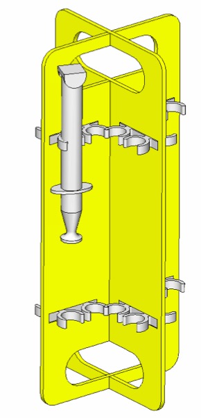 parametrically generated CAD for the holders and rack. The holders were press fit into the rack, and both parts of the rack were press fit together also
