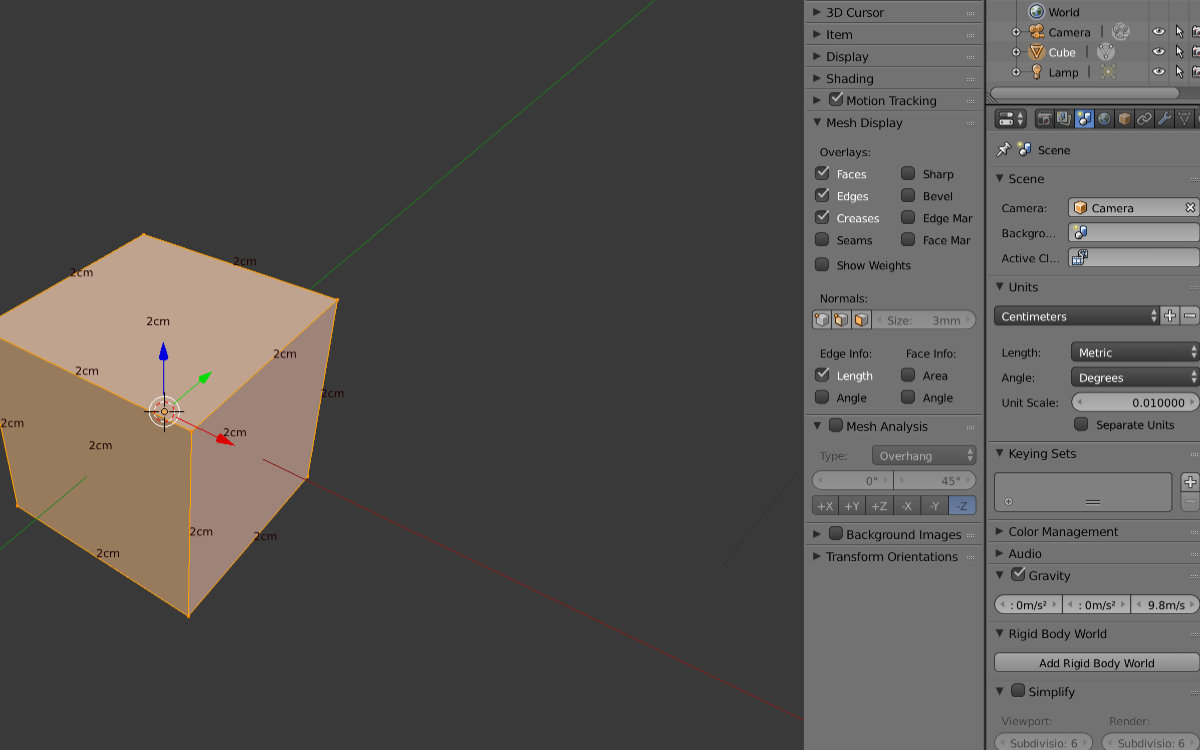 Configuring the dimensions under Blender