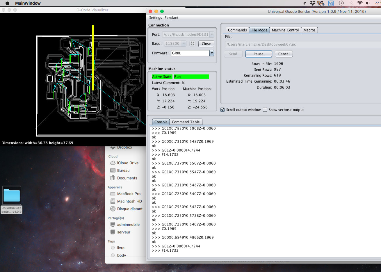 The Universal Gcode Sender making my PCB with the visualiser
