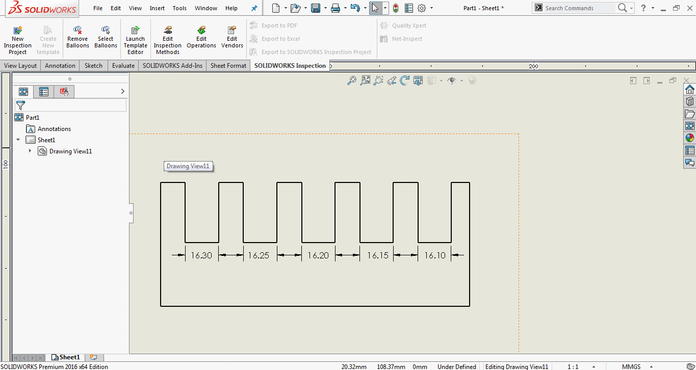 test part design in SolidWorks drawing for .dxf