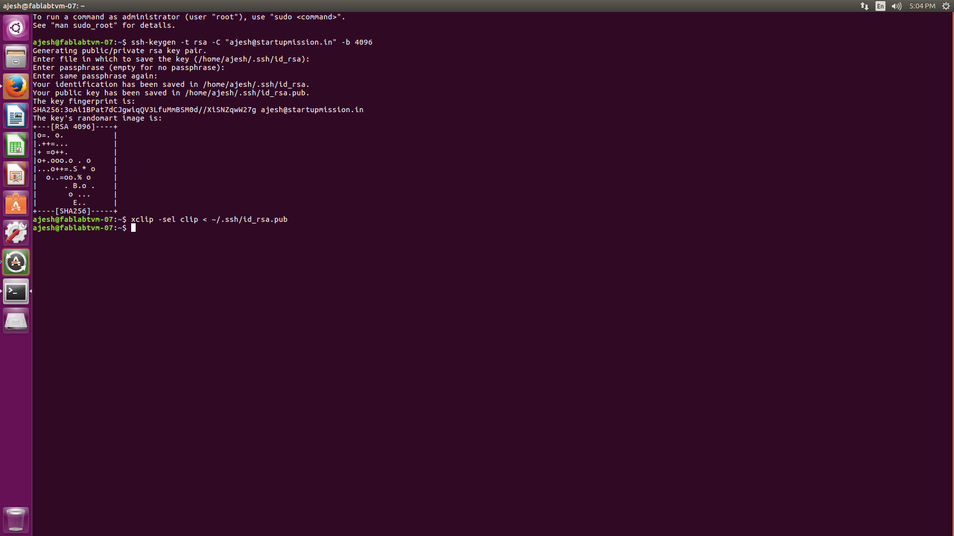 Screenshot SSH Key Terminal