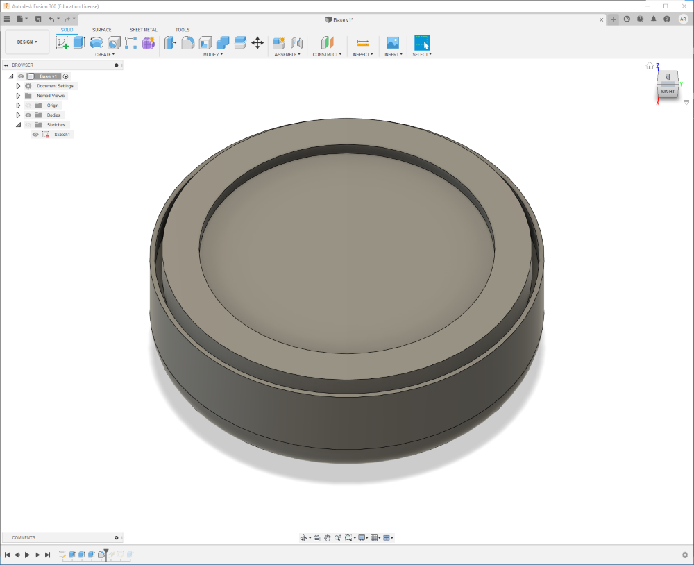 Screenshot of extrusion in Fusion 360
