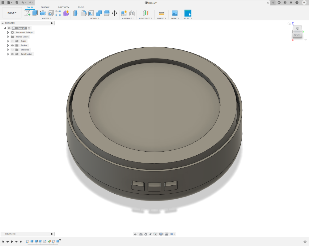 Screenshot of base with buttons in Fusion 360