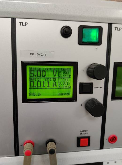 Photo of power supply screen with values set